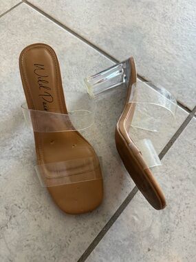 Wild Pair Clear Strap Block Heel Sandals - Tan Footbed